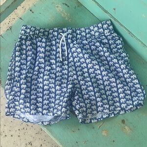 Roller Rabbit Blue and White Elephant Pattern Athletic Shorts